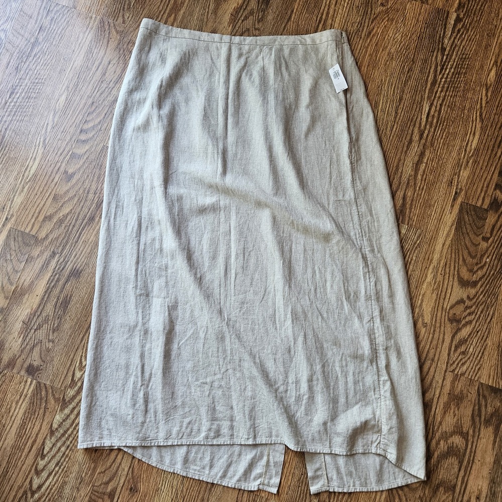 New Old Navy Skirt Womens XXL Tan Natural Column Maxi Linen Blend Back Slit Long